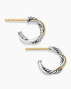 Petite Infinity Huggie Hoop Earrings Sterling Silver with 14K Yellow Gold, 3mm