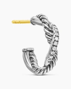 Petite Infinity Huggie Hoop Earrings Sterling Silver with Diamonds, 3mm