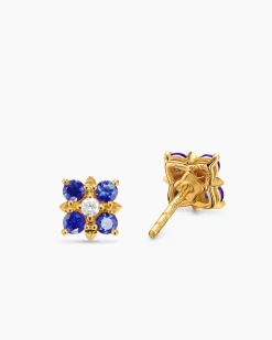 Petite Modern Renaissance® Color Stud Earrings 18K Yellow Gold with Sapphires and Diamonds, 8.7mm