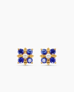 Petite Modern Renaissance® Color Stud Earrings 18K Yellow Gold with Sapphires and Diamonds, 8.7mm
