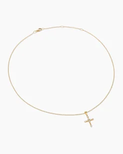 Petite Modern Renaissance® Cross Pendant Necklace 18K Yellow Gold with Diamonds, 15.9mm