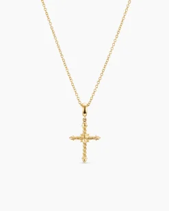 Petite Modern Renaissance® Cross Pendant Necklace 18K Yellow Gold with Diamonds, 15.9mm