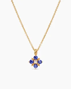 Petite Modern Renaissance® Pendant Necklace 18K Yellow Gold with Sapphires and Diamond, 9.2mm
