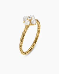 Petite Modern Renaissance® Pearl Ring 18K Yellow Gold with Pearls and Center Diamond, 7.9mm