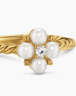 Petite Modern Renaissance® Pearl Ring 18K Yellow Gold with Pearls and Center Diamond, 7.9mm