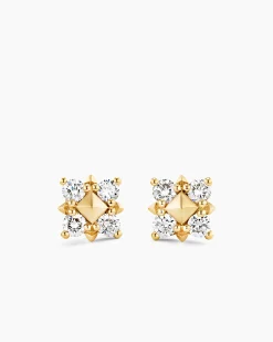 Petite Modern Renaissance® Pyramid Stud Earrings 18K Yellow Gold with Diamonds, 8mm