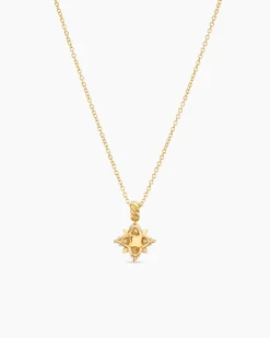 Petite Modern Renaissance® Pyramid Pendant Necklace 18K Yellow Gold with Diamonds, 10.9mm