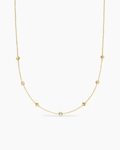 Petite Modern Renaissance® Pyramid Station Necklace 18K Yellow Gold with Diamonds, 4.6mm