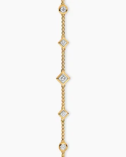 Petite Modern Renaissance® Station Chain Bracelet 18K Yellow Gold with Diamonds, 7.5mm