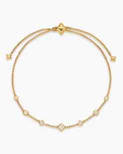 Petite Modern Renaissance® Station Chain Bracelet 18K Yellow Gold with Diamonds, 7.5mm