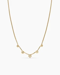 Petite Modern Renaissance® Station Chain Necklace 18K Yellow Gold with Diamonds, 3.4mm