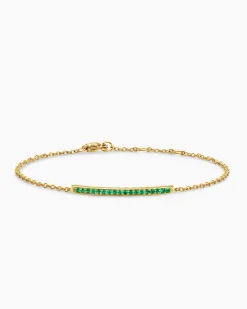 Petite Pavé Bar Bracelet 18K Yellow Gold with Emeralds, 1.7mm
