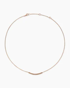 Petite Pavé Bar Necklace 18K Rose Gold with Cognac Diamonds, 1.25mm