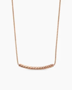 Petite Pavé Bar Necklace 18K Rose Gold with Cognac Diamonds, 1.25mm