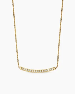 Petite Pavé Bar Necklace 18K Yellow Gold with Diamonds, 1.25mm