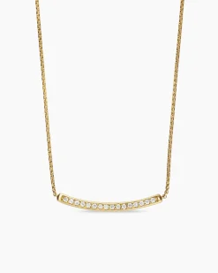 Petite Pavé Bar Necklace 18K Yellow Gold with Diamonds, 1.25mm