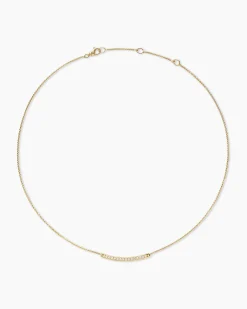 Petite Pavé Bar Necklace 18K Yellow Gold with Diamonds, 1.25mm