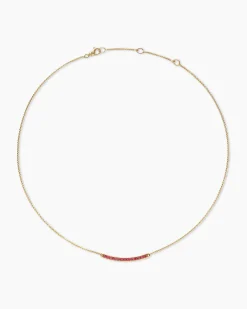 Petite Pavé Bar Necklace 18K Yellow Gold with Rubies, 1.25mm