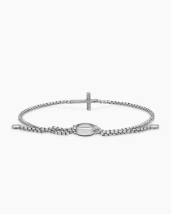 Petite Pavé Cross Chain Bracelet Sterling Silver with Diamonds, 1.7mm