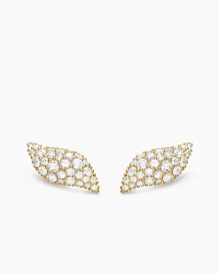 Petite Pavé Flute Stud Earrings 18K Yellow Gold with Diamonds, 10.6mm