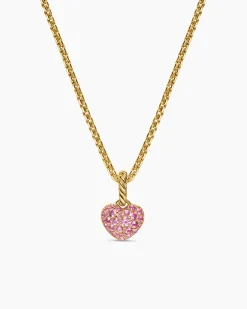 Petite Pavé Heart Amulet 18K Yellow Gold with Pink Sapphires, 7.4mm
