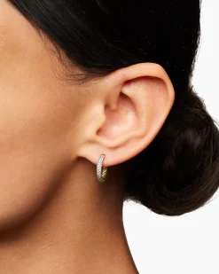 Petite Pavé Huggie Hoop Earrings 18K Yellow Gold with Diamonds, 14mm