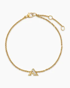 Petite Pavé Initial Chain Bracelet 18K Yellow Gold with Diamond A
