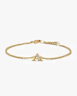 Petite Pavé Initial Chain Bracelet 18K Yellow Gold with Diamond A