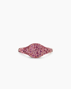 Petite Pavé Pinky Ring 18K Rose Gold with Pink Sapphires, 7mm