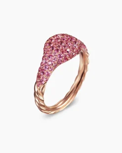Petite Pavé Pinky Ring 18K Rose Gold with Pink Sapphires, 7mm