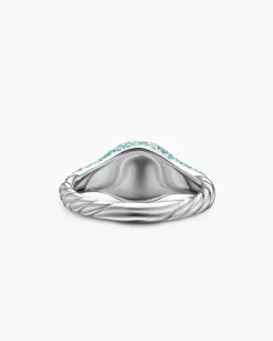Petite Pavé Pinky Ring 18K White Gold with Paraiba Tourmalines, 7mm