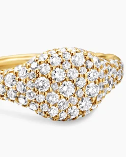 Petite Pavé Pinky Ring 18K Yellow Gold with Diamonds, 7mm