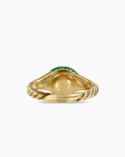 Petite Pavé Pinky Ring 18K Yellow Gold with Emeralds, 7mm