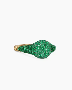 Petite Pavé Pinky Ring 18K Yellow Gold with Emeralds, 7mm