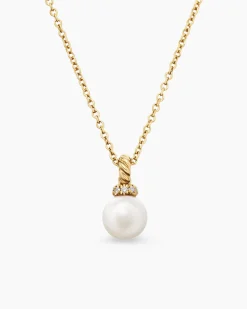 Petite Solari Pendant Necklace 18K Yellow Gold with Pearl and Diamonds, 6mm