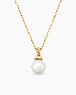 Petite Solari Pendant Necklace 18K Yellow Gold with Pearl and Diamonds, 6mm