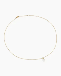 Petite Solari Pendant Necklace 18K Yellow Gold with Pearl and Diamonds, 6mm