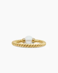 Petite Solari Station Ring 18K Yellow Gold with Pearl and Diamonds, 2.3mm