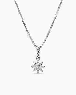 Petite Starburst Amulet Sterling Silver with Full Pavé Diamonds, 10mm