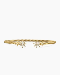 Petite Starburst Cable Bracelet 18K Yellow Gold with Diamonds, 2.6mm