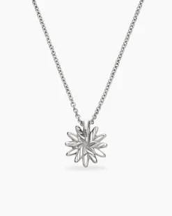 Petite Starburst Pendant Necklace Sterling Silver with Diamonds, 10.5mm