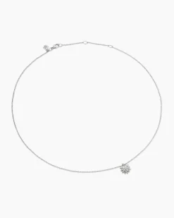 Petite Starburst Pendant Necklace Sterling Silver with Diamonds, 10.5mm