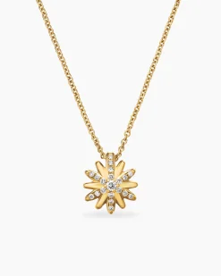 Petite Starburst Pendant Necklace 18K Yellow Gold with Diamonds, 10.5mm