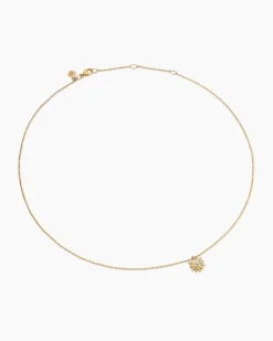 Petite Starburst Pendant Necklace 18K Yellow Gold with Diamonds, 10.5mm