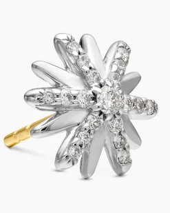 Petite Starburst Stud Earrings Sterling Silver with Diamonds, 10mm