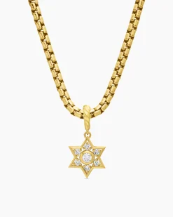 Petite Star of David Pendant 18K Yellow Gold with Diamonds, 11.2mm