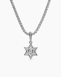 Petite Star of David Pendant Sterling Silver with Diamonds, 12mm