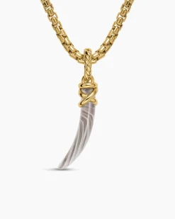 Petite Tusk Amulet 18K Yellow Gold with Botswana Agate, 20.5mm