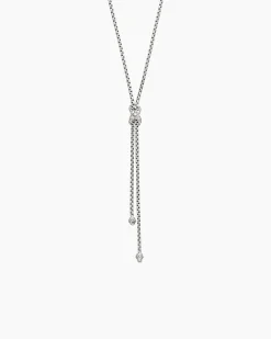 Petite X Lariat Necklace Sterling Silver with Diamonds