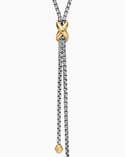Petite X Lariat Necklace Sterling Silver with 18K Yellow Gold